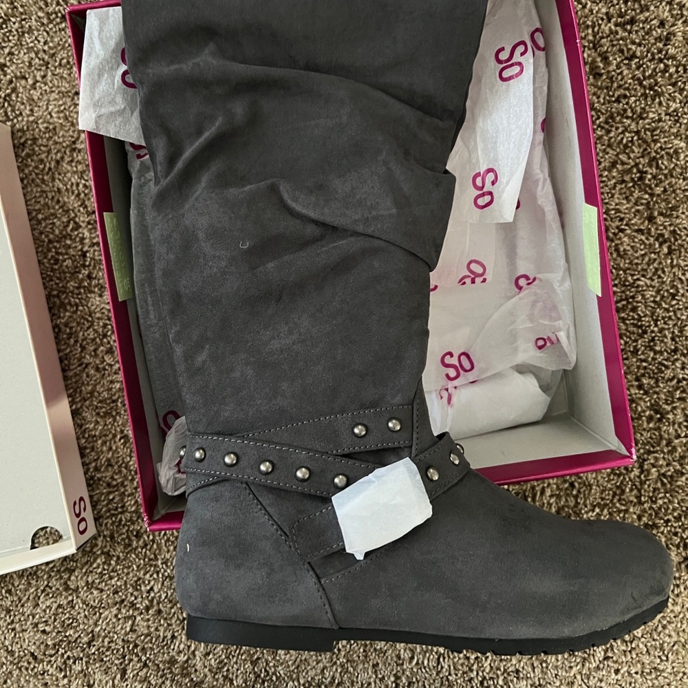 Gray tall boots